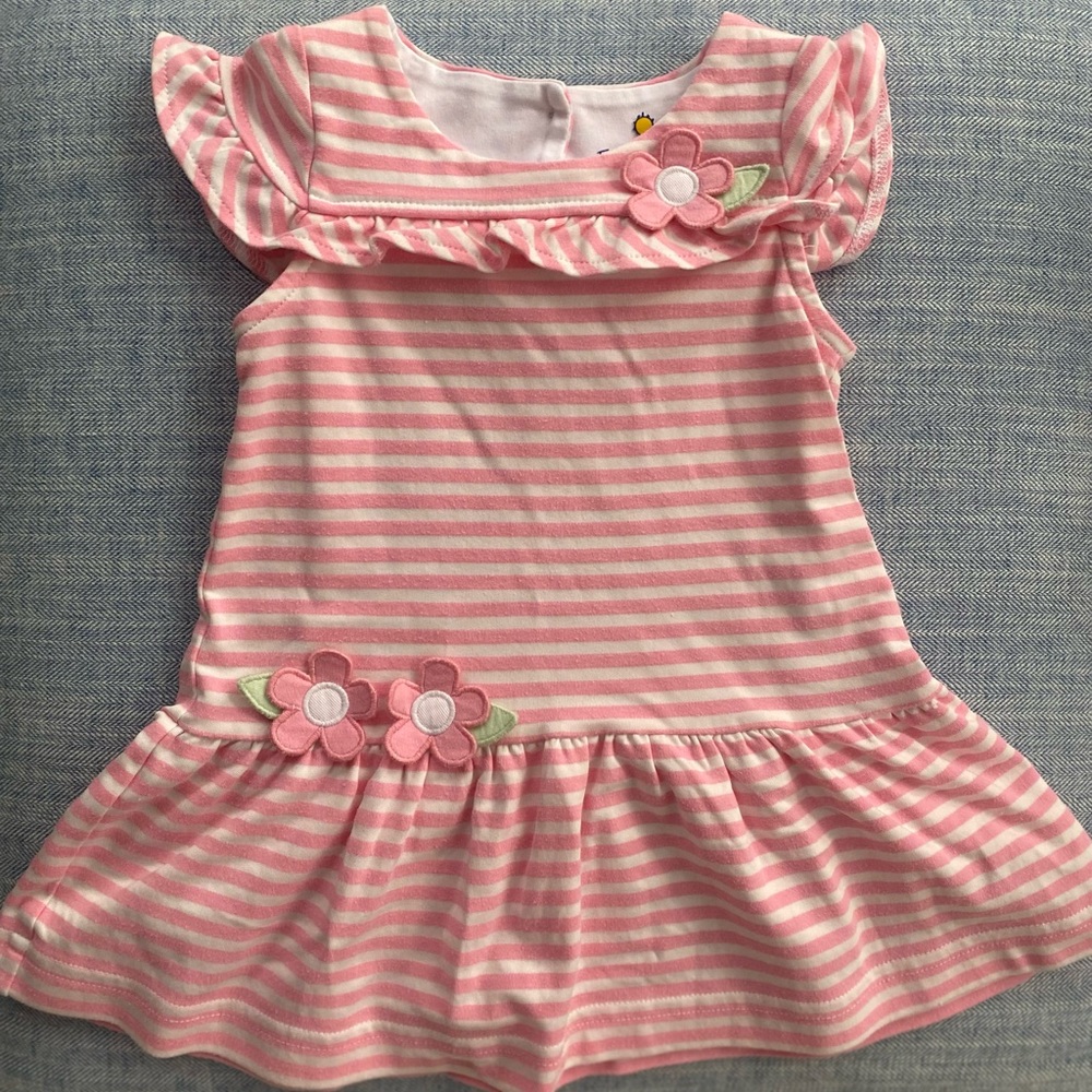 Pink Striped Kids Dress with Floral Accents